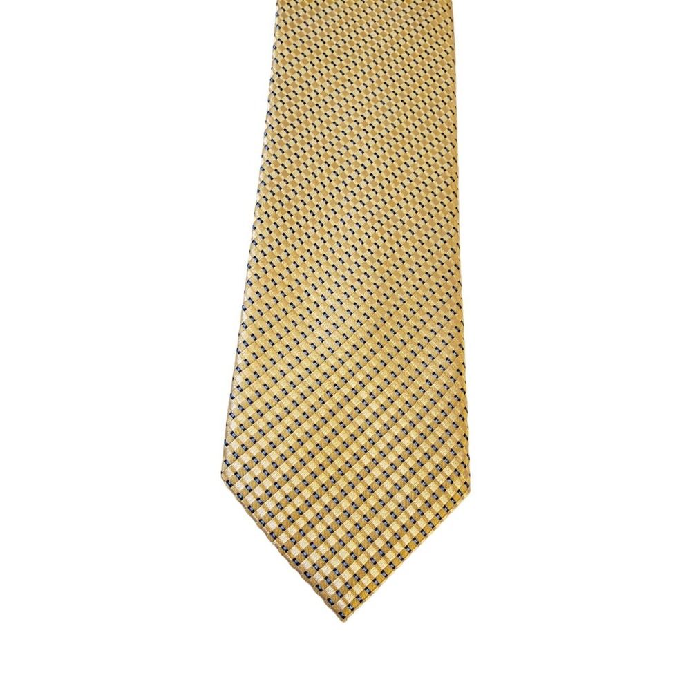 Croft & Barrow Luxury Yellow Blue Geometric 100% Silk Neck‎ Tie Business Wedding